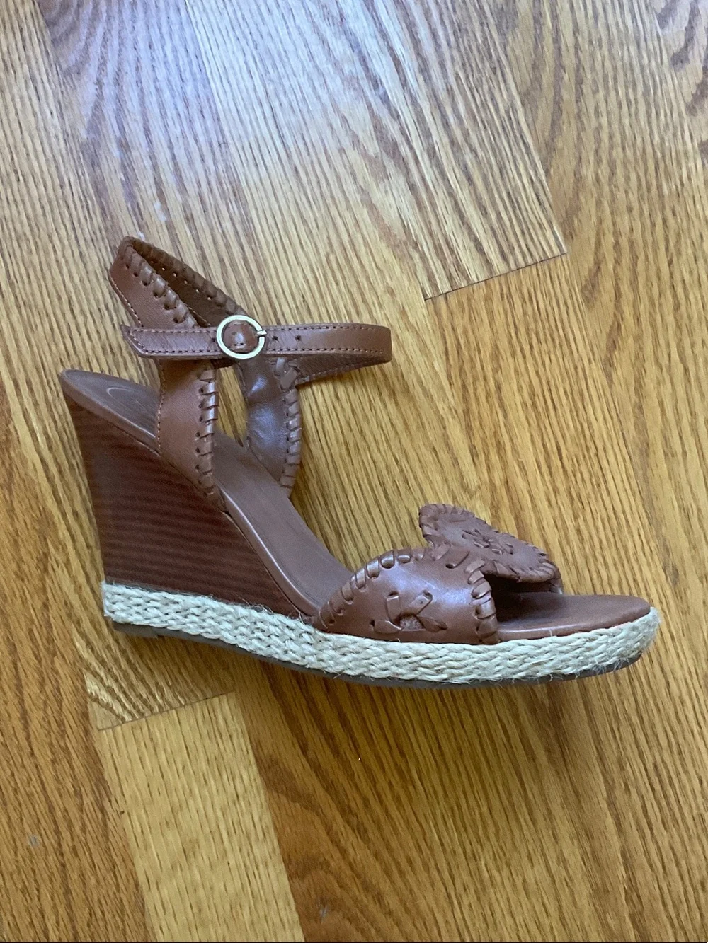 Jack Rogers Cognac Leather Classic Wedge Sandals
